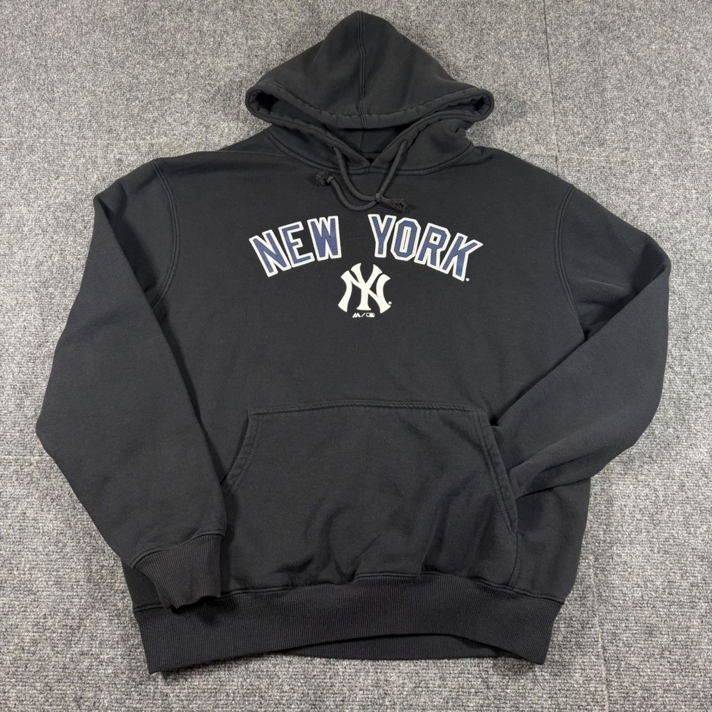 Majestic New York Yankees Hoodie Black Mens Size 2XL MLB Streetwear Vintage READ